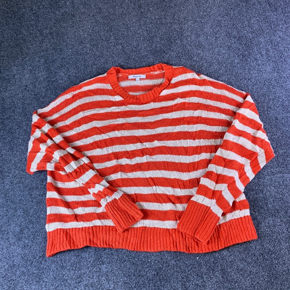 Madewell Linen Drop-Shoulder Sweater Womens XL Bright Flame Stripe Pullover